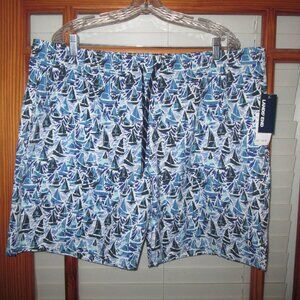 Lands' End Board Swim Shorts Sail Boats Men's 2XL NEW Hydro Liner